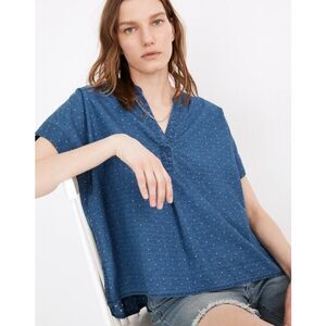 Madewell Indigo Lakeline Popover Shirt Rainbow Heart Swiss Dot Womens Medium